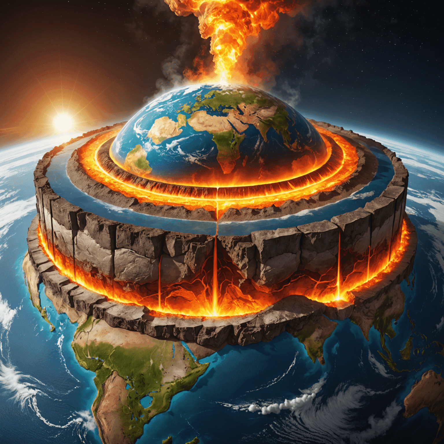 Illustration of the Earth's layers with heat rising from the core, demonstrating the basic concept of geothermal energy