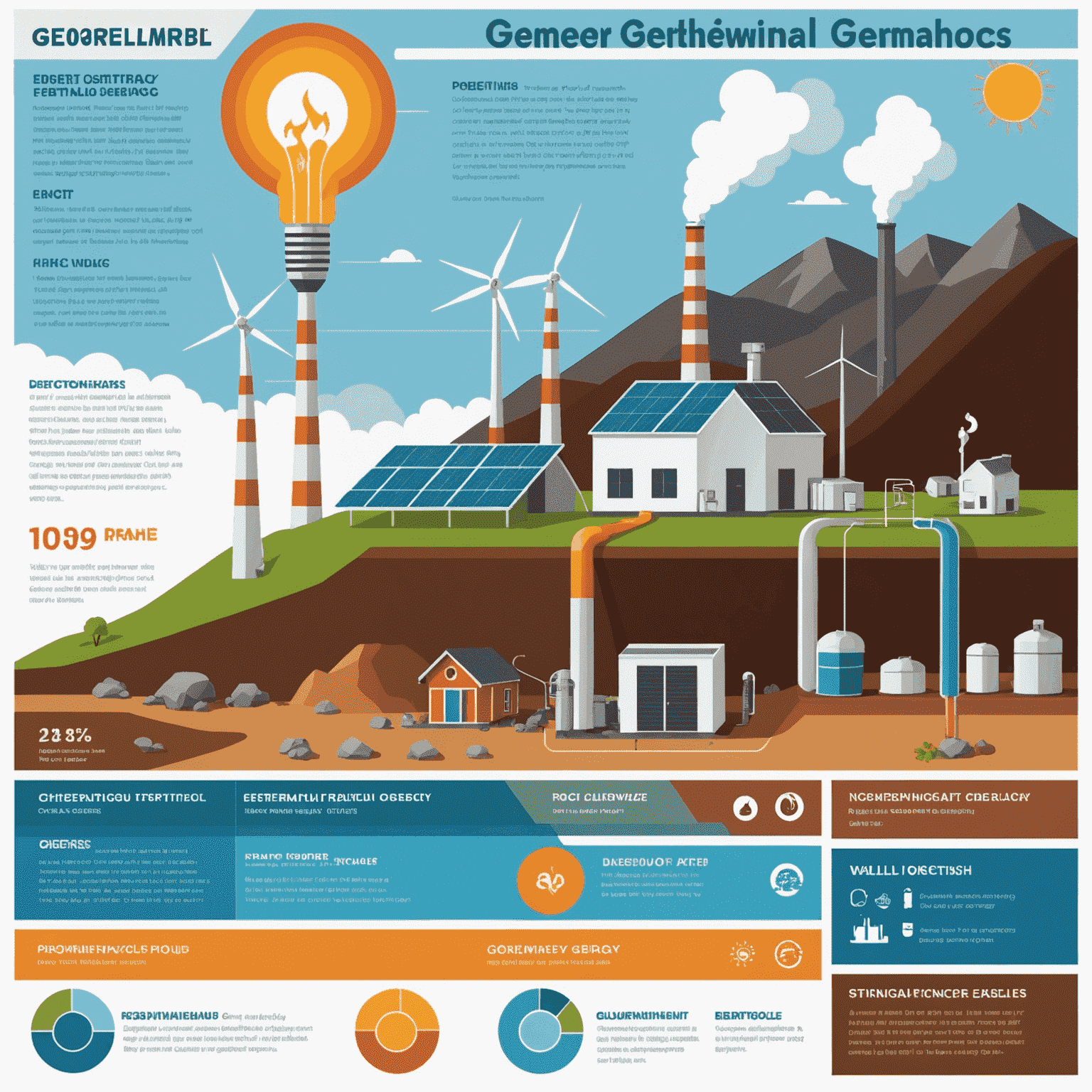 Infographic showing the efficiency of geothermal energy compared to other energy sources. The image uses bar graphs and icons to represent different energy types, with geothermal prominently displayed as the most efficient option.