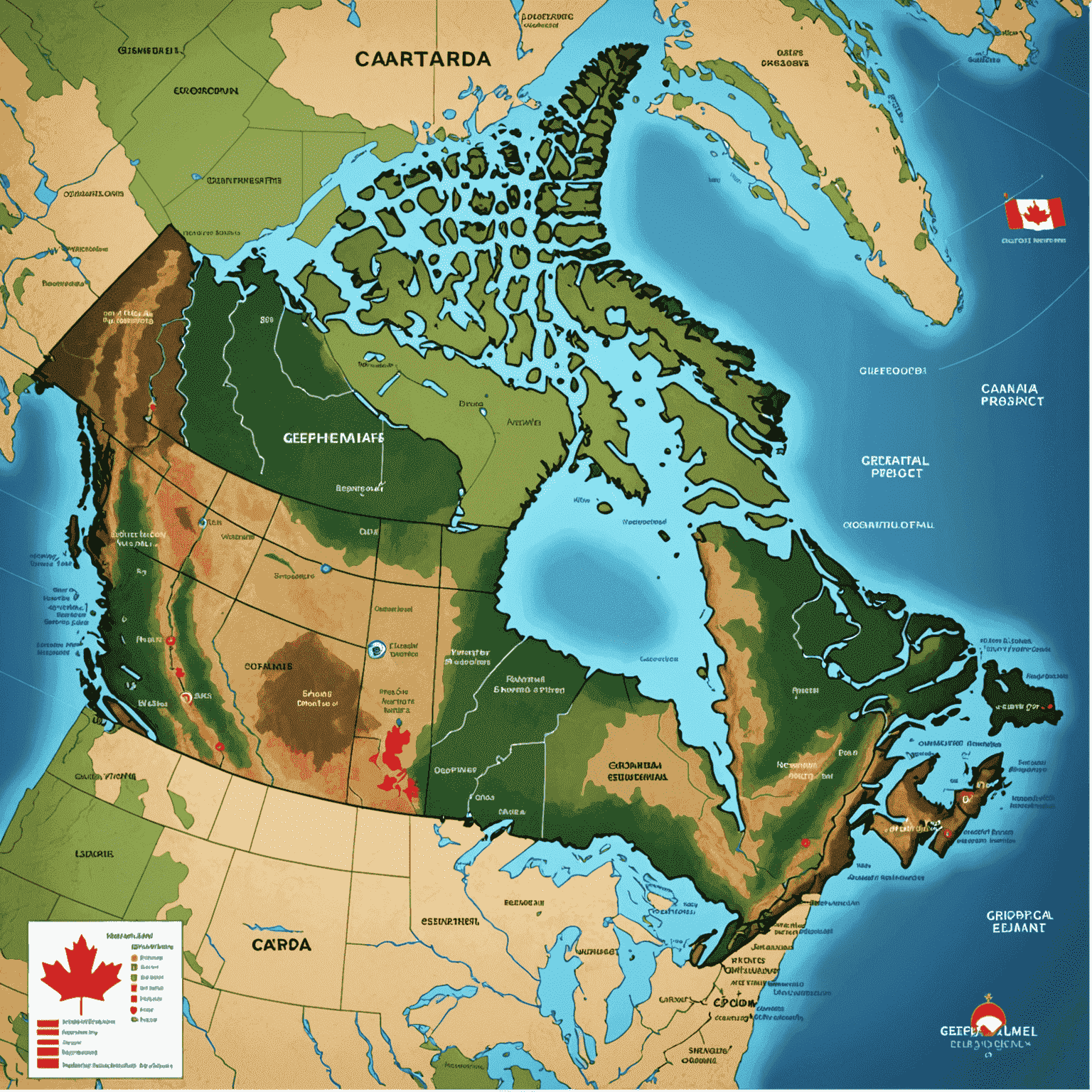 Map of Canada highlighting various geothermal project locations with icons representing energy plants