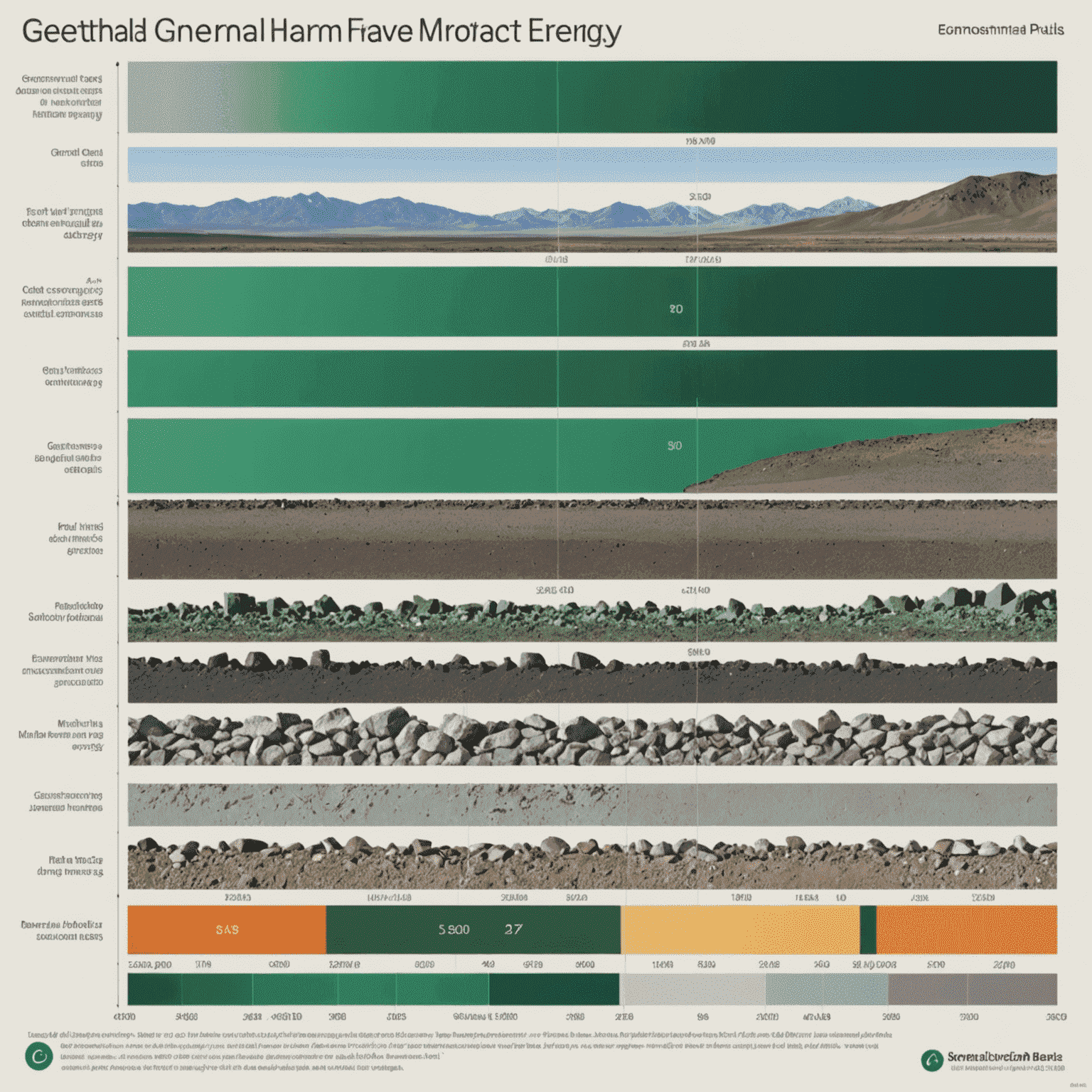 Comparison chart showing the environmental impact of geothermal energy versus fossil fuels. The chart uses emerald bars for geothermal and gray bars for fossil fuels, demonstrating lower emissions, land use, and water consumption for geothermal energy.