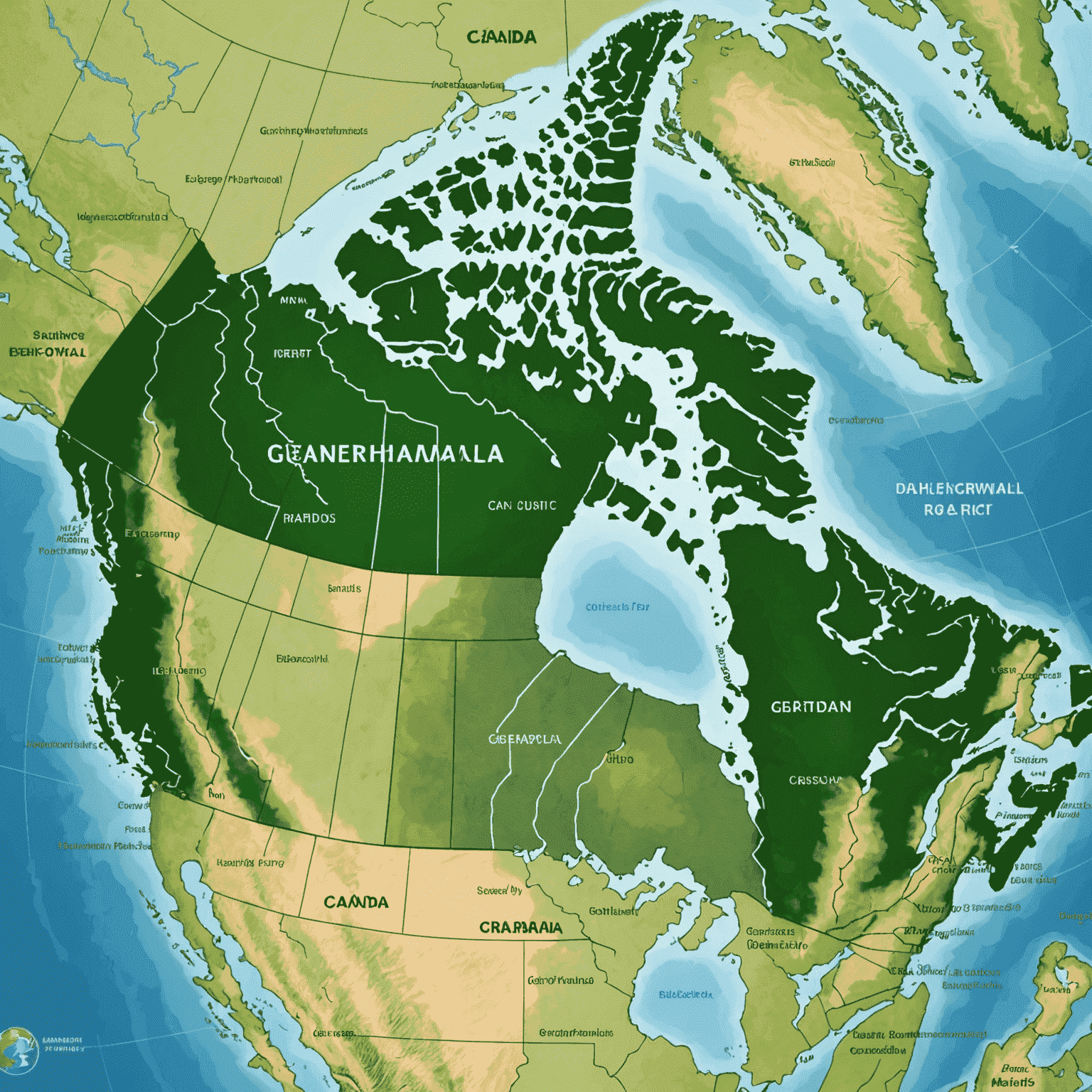 Map of Canada with highlighted areas showing current and upcoming geothermal energy projects. The map uses emerald for project locations, light green for provinces, and cream for the background.