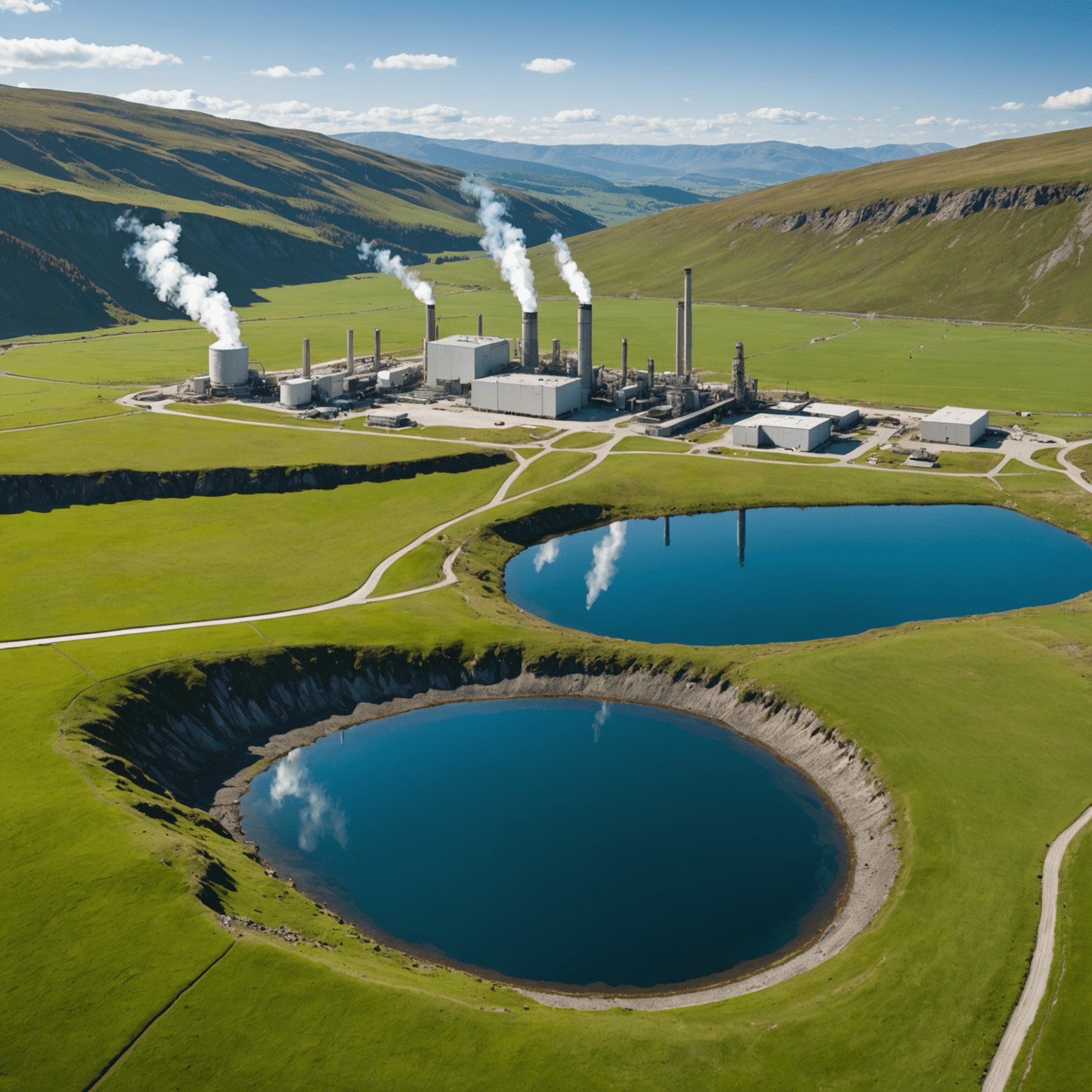 Split image comparing a pristine natural landscape with a responsibly managed geothermal plant integrated into the environment